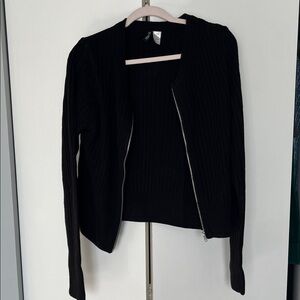NWOT Black Ribbed Zip-Up Cardigan